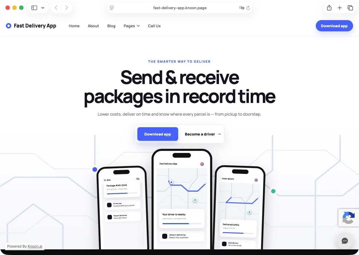 Published Fast Delivery App example website