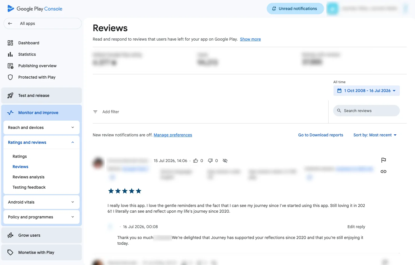 Google Play review with a published developer reply