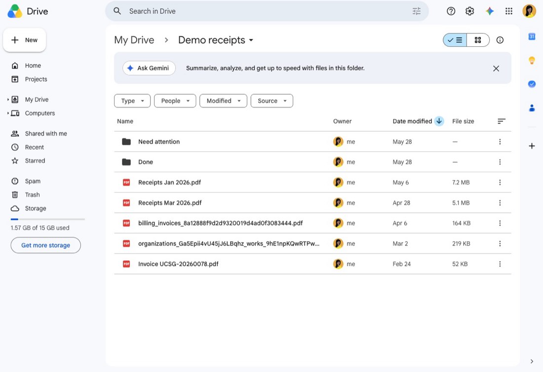 Google Drive invoice source folder