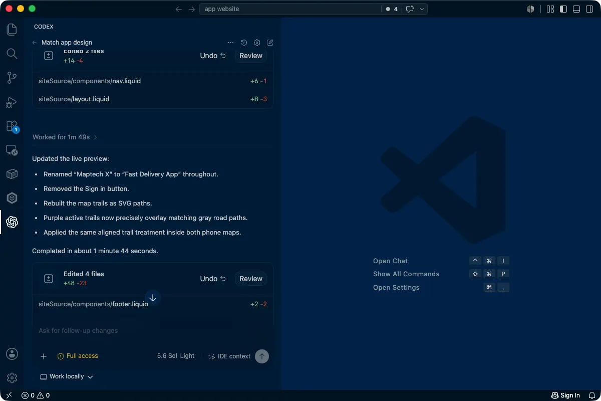 Using Codex in VS Code to develop a Knoon app website