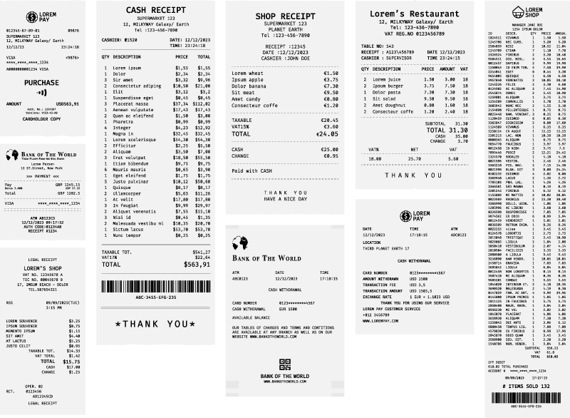 Multiple receipts and paperwork