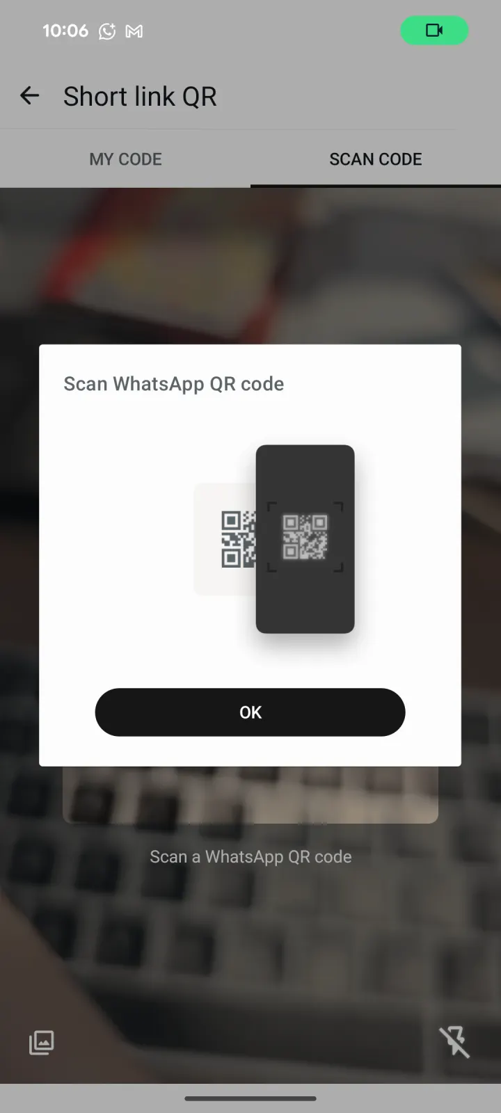 WhatsApp Business QR scanner introduction on the Scan code tab